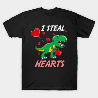 I Steal Hearts Valentines Day Dinosaur T-Rex T-Shirt